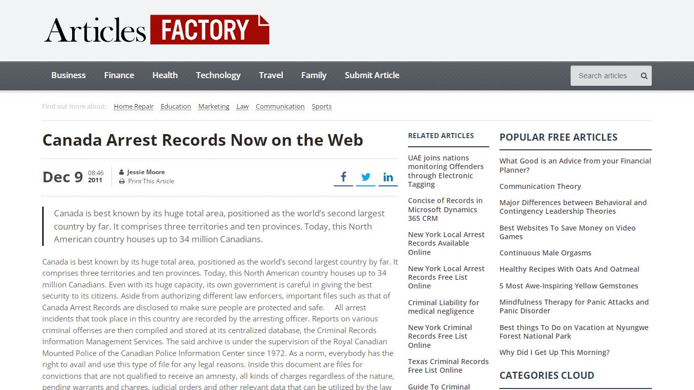 Canada Arrest Records Now on the Web - Articles Factory